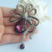 3.35" Elegant Bowknot Flower Brooch Pin w Purple Rhinestone Crystal, Party Jewelry, Gift - EE06414C4 2024 - buy cheap