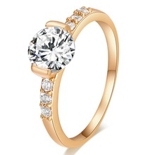 Женское кольцо с австрийскими кристаллами, обручальное кольцо золотого цвета с классическим фианитом, ювелирное изделие для влюбленных 2024 - купить недорого