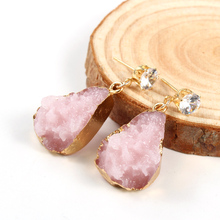 1Pair Female Druzy Stone Earrings For Women Jewelry Crystal Drusy Resin Pink Dangle Earings Eardrop Christmas Earing E154 2024 - buy cheap