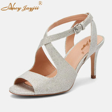 Nancyjayjii-Sandalias cruzadas para mujer, zapatos elegantes de tacón de aguja súper tejido, de plata, sexys, para fiesta y oficina, verano 2021 2024 - compra barato