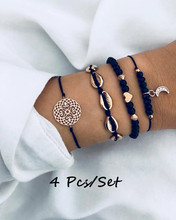 Bohemian 4 Pcs/Set Hollow Flower Alloy Shell Bracelet Set Women Crystal Moon Weave Black Rope Heart Beads Bracelet Jewelry Gifts 2024 - buy cheap