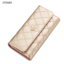Women's Plaid PU Leather Crown Long Wallet Hasp Phone Bag Money Coin Pocket Card Holder Female Candy Colors 2024 - buy cheap