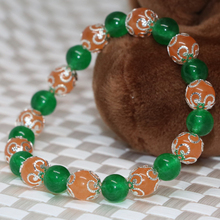 Original green orange jades 8mm round beads silver-color spacer bracelet stone chalcedony exquisite elastic jewels 7.5inch B2176 2024 - buy cheap