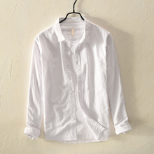 New simple solid men's shirt cotton retro long-sleeved white shirt men brand fashion soft shirts male chemise overhemd 2024 - buy cheap