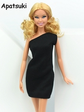 Модное маленькое черное платье для куклы Барби, цельное вечернее платье, Одежда для куклы Барби 1/6, аксессуары для кукол 2024 - купить недорого