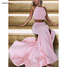 Hot Sale Pink Long Evening Dresses Mermaid Prom Dress Side Split Halter Two Piece Sweep Train Evening Dress Custom Made 2024 - buy cheap