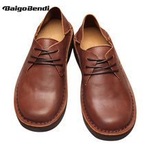 Recommend ! Retro Full Grain Leather Businessmen Round Toe Casual Shoes Leisure Man Lace Up Soft Oxfords Four Season 2024 - buy cheap