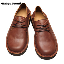 Recomendado Zapatos informales de punta redonda para hombre, calzado Retro de cuero de grano completo, suave, con cordones, Oxfords, 4 estaciones 2024 - compra barato