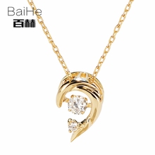 BAIHE-collar de oro amarillo de 18K liso para mujer, 0,07ct H/SI, diamante Natural, joyería delicada de moda para mujer, collares de diamantes de baile en forma de pez 2024 - compra barato