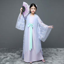 Disfraz antiguo folclórico chino para niños, traje tradicional Hanfu Qing Dynasty Guzheng, vestido de baile de actuación clásica para niños 2024 - compra barato