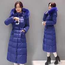 Chaqueta de invierno de mujer larga X con capucha y Cuello de piel de invierno 2018, abrigo de mujer sólido acolchado de algodón sólido YP1227 2024 - compra barato