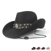 Мужская и Женская шерстяная фетровая шляпа в ковбойском стиле Sombrero Hombre, черная фетровая шляпа в стиле джаз 2024 - купить недорого