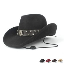 Sombrero de lana para Hombre y mujer, Sombrero de vaquero ahuecado occidental, visera enrollable, Sombrero de Jazz Fedora de fieltro, color negro 2024 - compra barato