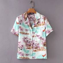 2018 women tropical pattern print pocket casual beach blouses shirt elegant short sleeve leisure femininas blusas tops LS2126 2024 - buy cheap