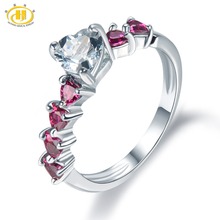 Ювелирные изделия Hutang из драгоценных камней, Натуральный аквамарин, однотонное женское серебряное кольцо, обручальное кольцо, ювелирные изделия из драгоценных камней, подарок на день рождения в марте 2024 - купить недорого