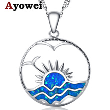 Ayowei pingente redondo de sol-opala de fogo azul-925 colar feminino-opala-prata 2024 - compre barato