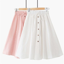 Plus Size 7XL Women Linen Cotton A-Line White Skirt Summer Elastic High Waist Skirt Casual Solid Color Loose Pleated Femme Skirt 2024 - buy cheap