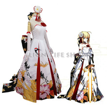 Fate/stay Night Saber New Year Ceremony Cranes Wedding Dress strapless sundress Cosplay Costume 2024 - buy cheap