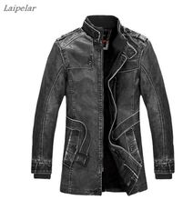 Популярная Высококачественная зимняя мужская куртка теплая куртка ретро мужская кожаная куртка плюс бархатная мотоциклетная ветрозащитная искусственная кожа Laipelar 2024 - купить недорого