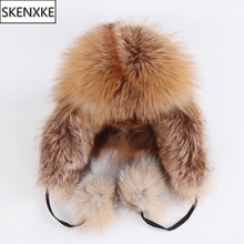 On Sale 100% Real Fox Fur Women's Russian Ushanka Aviator Trapper Snow Skiing Hats Caps Earflap Winter Ladies Fox Fur Bomber Hat 2024 - buy cheap