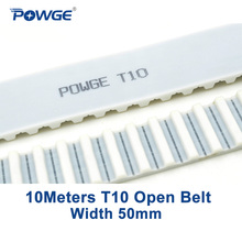 POWGE 10Meters PU T10 Open Synchronous belt T10-50 Width 50mm Polyurethane with steel Trapezoid T10 open timing belt pulley 2024 - buy cheap