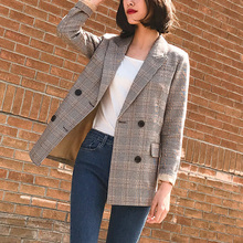 Vintage Notched Bouble Breasted Plaid Women Blazer Thicken Autumn Winter Jackets Female Retro Suits Coat 2018 Work high quality 2024 - buy cheap