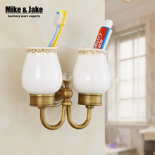 Brass antique crystal double cup holder toothbrush Antique Brass Double Tooth Brush Holder Bathroom Cup Holder Toothbrush Holder 2024 - buy cheap