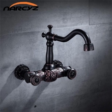 New Style Black faucets Hot and Cold Bathroom Sink faucet  double handle Black Carve brass tap bath faucet wall basin mixer B557 2024 - buy cheap