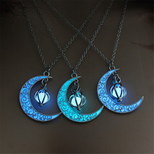 Glow In the Dark Pendant Necklaces For Women Silver Plated Chain Long Night Moon Necklace Women Fashion Jewelry 2024 - buy cheap