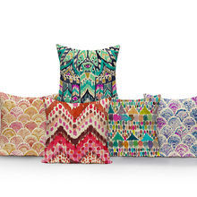 Capa de almofada geométrica colorida, almofada de linho para decoração de casa e sofá ao ar livre, almofadas personalizadas folk 2024 - compre barato