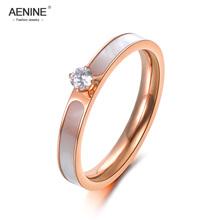 AENINE anillo de acero inoxidable de oro rosa circonita AAA de colores brillante de diamantes de imitación y concha blanca para regalo de Navidad para mujer, chica, AR18146 2024 - compra barato