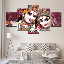 Pintura em tela shri radha & radhna, 5 peças de papel de parede, arte de pintura, pôster modular, decoração da sala de estar 2024 - compre barato