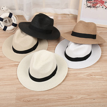 Shade Caps Jazz Hat Ribbon Round Flat Top Straw Beach Panama Hat Summer Hats For Men Women Straw Hats Snapback Gorras 2024 - buy cheap
