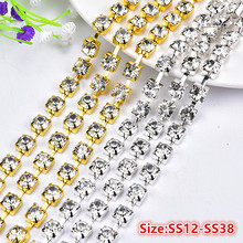 Diamantes de imitación AAAAA SS12 SS16 SS20 SS30 SS38, cristal transparente AB, recorte plateado cuadrado dorado, bricolaje, 5 yardas por lote 2024 - compra barato