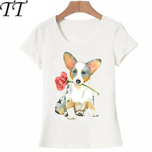 Cárdigan con estampado de Corgi Galés para mujer, camiseta bonita de San Valentín rosa, diseño de perro, Tops para mujer, camisetas para chica bonita 2021 2024 - compra barato