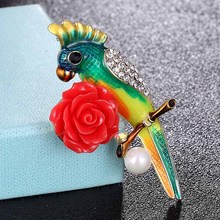 Zlxgirl jewelry colorful Parrot birds brooches jewelry for men's couple gifts Brand Enamel flower hijab scarf pins hats jewelry 2024 - buy cheap