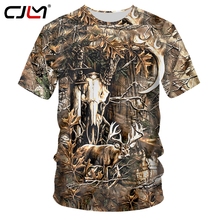 CJLM-Camiseta de cuello redondo para hombre, ropa de calle divertida 3D de ciervo del bosque, chándal de hojas de gran tamaño 2024 - compra barato