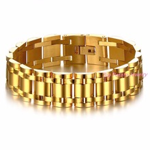 17 mm width Gold Tone High Quality 316L Stainless Steel Men's Bracelet Watch Band Style Chunky Chain Bangle for Men 2024 - buy cheap