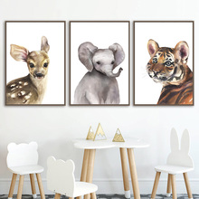 Cartoon Deer Elephant Tiger Animals Wall Art Canvas Painting Nordic Posters And Prints Nursery Wall Pictures Kids Room Decor 2024 - buy cheap