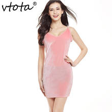 VTOTA Sexy V-Neck Backless Women Dress 2018 Summer New Solid Sleeveless Spaghetti Strap Sling Gold Velvet Pencil Dress A29 2024 - buy cheap