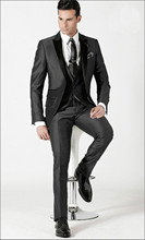 Terno cinza padrinho de noivado justo b413 ternos de noivado com lapela alta qualidade casamento/jantar padrinho (jaqueta + calça + gravata + colete) 2024 - compre barato