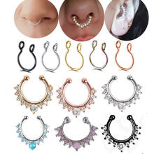 1Pc 10mm Zircon Fake Septum Piercing Nose Ring Hoop nose For Girl Men Faux Body Clip Rings non Body Jewelry Non-Pierced 2024 - купить недорого