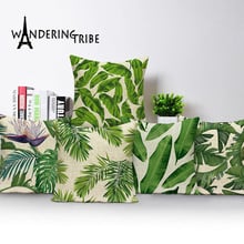 Tropical Print Pillow Cover Leaves Throw Pillow Linen Cushion Covers 45X45Cm Decorative Pillowcases Custom High Quality Kissen 2024 - buy cheap