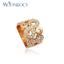 Moonrocy anel de casamento cor ouro rosa, joia atacado zircônia cúbica hiperbola tendência anéis de cristal para mulheres meninas presente 2024 - compre barato