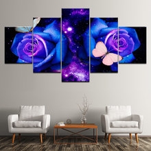 Living Room Wall Art Pictures HD Printed On Canvas 5 Panel Purple Rose Butterfly Modern Painting Home Decoration Posters Frame 2024 - buy cheap