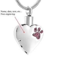 LKJ9981 grabado gratis, cristales incrustaciones Pet urna collar cremación del corazón colgante cenizas Holder Memorial para perro/gato 2024 - compra barato