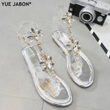 Sandálias femininas de prata, com strass, corrente, alça em t, sandálias planas confortáveis, cristal, tanga, dropshipping 2024 - compre barato