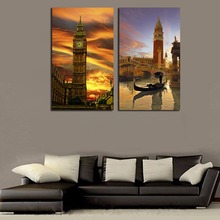 Big Ben-pintura de paisaje de ciudad europea sobre lienzo, sellos sin marco, póster, imagen, murales de fondo para sala de estar, dos piezas 2024 - compra barato