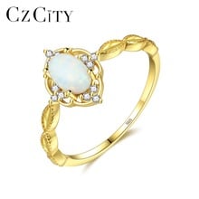 CZCITY Exquisite Vintage Design Blue/White Fire Opal Rings for Women 100% 925 Sterling Silver Bridals Engagement Rings Jewelry 2024 - buy cheap