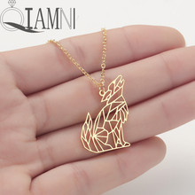 QIAMNI Unique Origami Wolf Animal Pendant Necklace Party Birthday Jewelry Stainless Steel Men Women Lovers Gift Accessories 2024 - buy cheap
